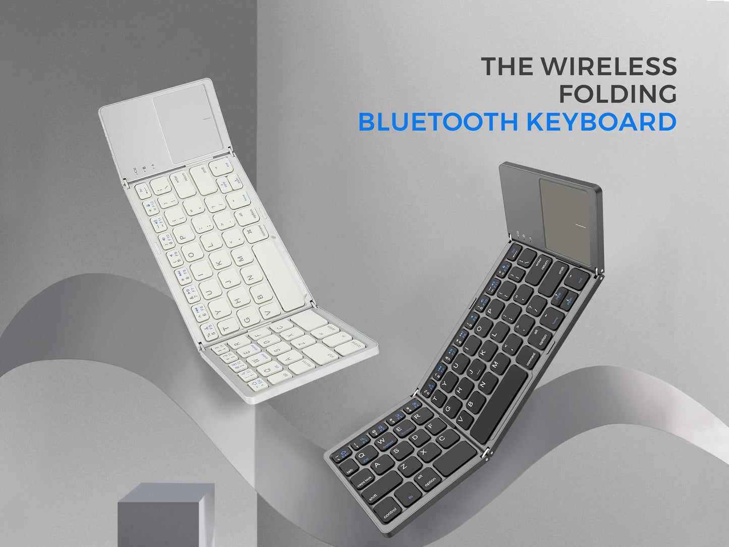 Foldable Bluetooth Wireless Portable Keyboard with Touchpad Rechargeable Full Size Ultra Slim Folding Mini Keyboard for iPhone iPad Mini/Pro/Air iOS Android Smartphones/Tablets and Windows