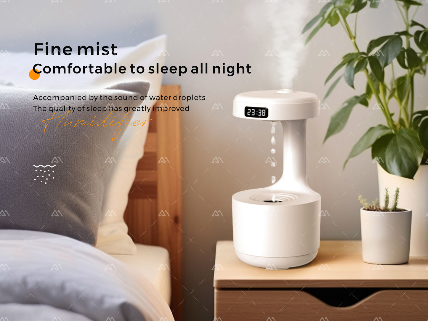 Anti-gravity Humidifier Desktop Mute Clock DisplaySuspended Water Drop Back Flow Creative Aromatherapy Machine Timer and Automatic Off Safety Switch