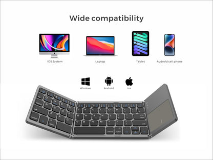 Foldable Bluetooth Wireless Portable Keyboard with Touchpad Rechargeable Full Size Ultra Slim Folding Mini Keyboard for iPhone iPad Mini/Pro/Air iOS Android Smartphones/Tablets and Windows